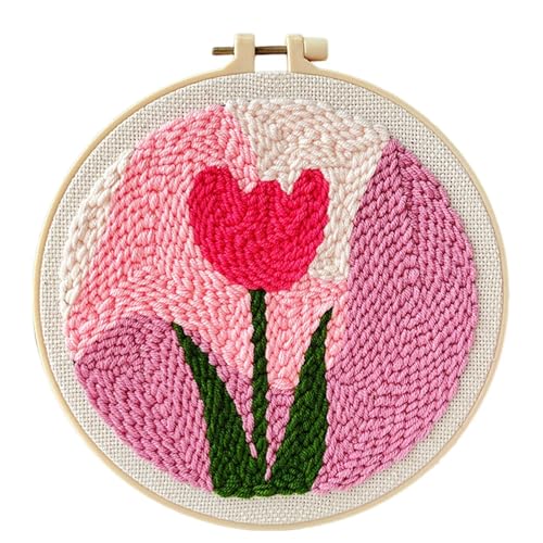 Gungtj Punch Needle Kits for Adults and Beginners, Flower Pattern Needles Kit, 20cm 7.87 Inch Punch Needle Fabric, Decorative Supplies, Stitching, Cotton Cloth Material von Gungtj