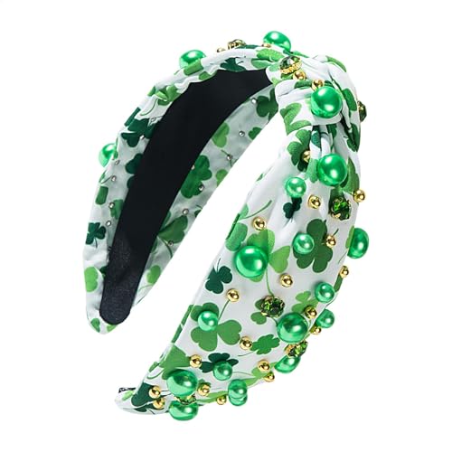 Gungtj St. Patrick's Day Stirnband Geknotetes Kleeblatt Stirnband Grün St. Patrick's Day Stirnband Strass Stirnband für St. Patrick's Day Irish Holiday Haarschmuck von Gungtj