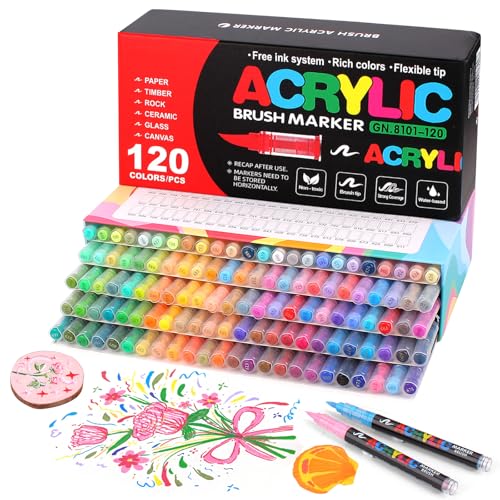 120 Farben Acrylstifte für Steine Wasserfest,0.1~0.5mm Acrylstifte Wasserfest für Glas, Holz, Keramik, Leinwand, Acrylic Marker Set für Ostern und Weihnachten von Gunsamg