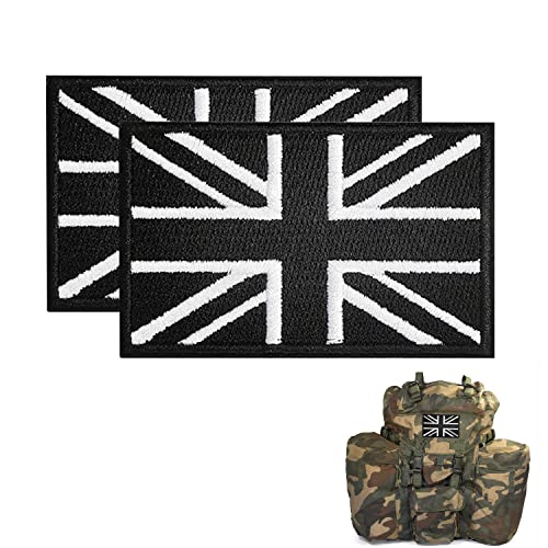 2 Stück taktische Union Jack bestickte Flagge, England-Flagge, schwarz und weiß, bestickter Stoff-Aufnäher mit Klettverschluss für Militäruniform, taktische Tasche, Jacke, Jeans, Hut von Gunwon