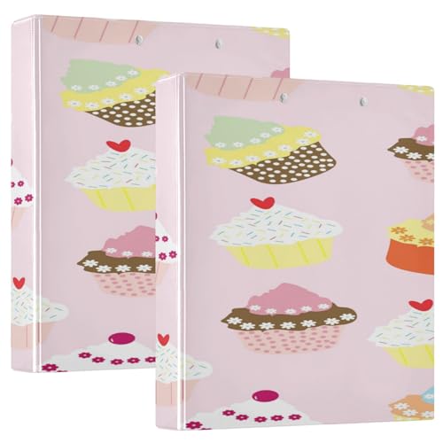 3,8 cm große Ordner mit drei Ringen, niedliche Cupcakes, Rosa, mit Klemmbrett, ästhetischer Ordner, Hardcover, 2 Stück von GuoChe