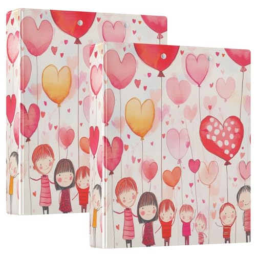 A Valentine's Day Party is Going on with Peach and Red Balloons Everywhere, 3,8 cm Ordner, runder Ringordner mit Innentaschen, 1/2 Packungen, sortierte Ordner, 200 Blatt von GuoChe