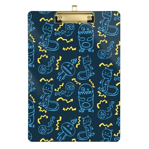 Acryl-Klemmbrett Happy Halloween Blau Doodle Acryl Padfolio Klemmbrett Ordner für Lehrer Krankenpflege 30,5 x 22,9 cm mit Metallclip von GuoChe