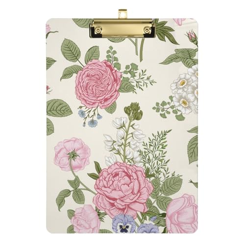 Blühender Garten Blumen Rose Klemmbrett Zahnlehrer Must Haves für Klassenzimmer Grundschule für Softball-Trainer Größe 30,5 x 22,9 cm mit niedrigem Profil-Metallclip transparent Tabla para von GuoChe