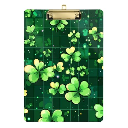 Büro-Klemmbretter St. Patrick's Day Lucky Green Clover Plaid Wasserdicht Medizin-Klemmbrett für Klassenzimmer Supplies 30,5 x 22,9 cm mit Metallclip von GuoChe