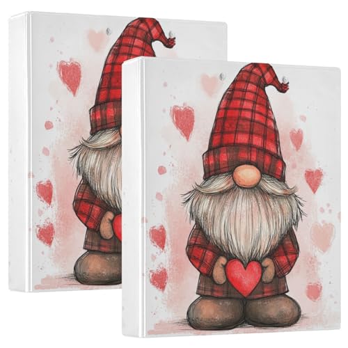 Buffalo Plaid Gnome Valentinstag 3-Ringe Ordner 1,2 Zoll Notizbuch Ordner mit Klemmbrett 1/2 Pack Ordner für Schule 200 Blatt von GuoChe