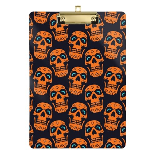 Bulk Clipboards Happy Halloween Orange Skulls Kunststoff Notiz Klemmbrett für Lehrer Must Haves 30,5 x 22,9 cm mit Metallclip von GuoChe