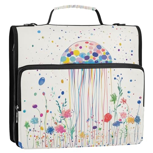 Chic Jellyfish 3 Ringe 3,8 cm Ordner-Organizer mit Griff und abnehmbarem Schultergurt, Dokumentenmappe mit mehreren Taschen, Organizer für die Schule von GuoChe