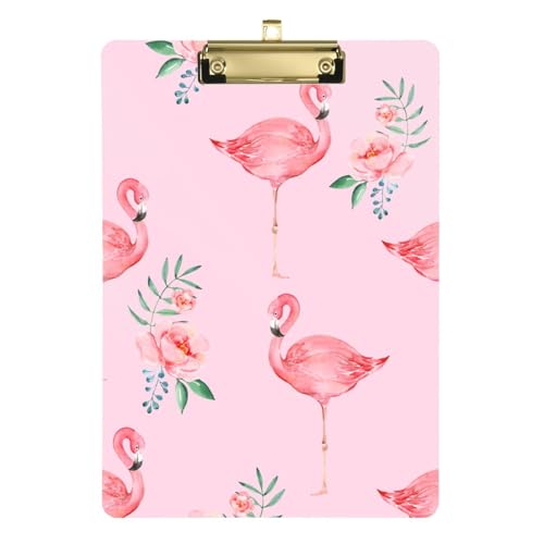 Dickes Klemmbrett Flamingos Hoffnung Tropische Blumen Wasserdichtes Klemmbrett mit Haken zum Aufhängen für Frauen Basketball-Trainer 30,5 x 22,9 cm mit Metallclip von GuoChe