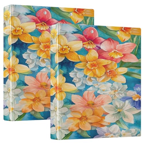 Drei-Ringbuch, 3,5 cm, bunte Blumen, Aquarell mit Taschen, Schulhefter, 200 Blatt, 1 Packung von GuoChe