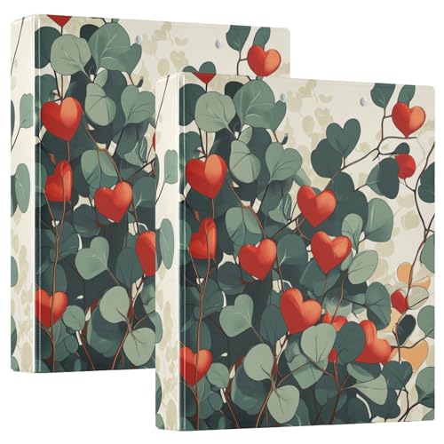 Eucalyptus Hearts Vinyl Valentinstag Runde Ringe Ordner 3,5 cm Notizbuch Ordner mit Klemmbrett 1/2 Pack Ordner für Schule 200 Blatt von GuoChe