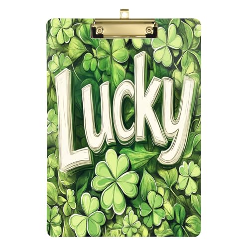 Klemmbrett-Clips St. Patrick's Day Lucky Green Clover Acryl Zeichnung Klemmbrett für Schule Büro Supplie 30,5 x 22,9 cm mit Metallclip von GuoChe