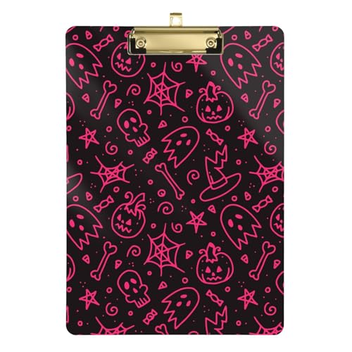 Klemmbrett Happy Halloween Skulls Doodle A4 Papier Blatt Quittung Klemmbrett für Fußball Truck Fahrer 30,5 x 22,9 cm mit Metallclip von GuoChe