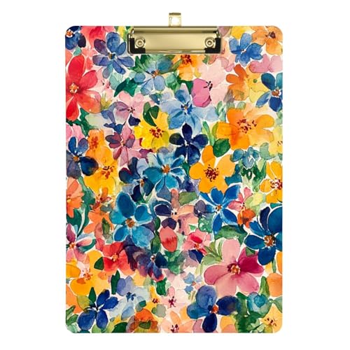 Klemmbrett-Organizer, Aquarell-Blumen, bunt, Standard-A4, Briefgröße, Krankenschwestern, Klemmbrett für Frauen, Basketball-Trainer, 30,5 x 22,9 cm, mit Metallclip von GuoChe