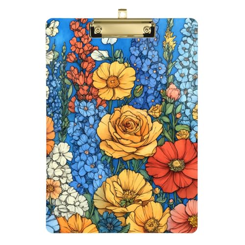 Klemmbrett Stillen Frühling Niedliche Blumen Rustikal Blau Kunststoff Ingenieur Klemmbrett für Krankenschwestern Hausbauer 30,5 x 22,9 cm mit Metallclip von GuoChe