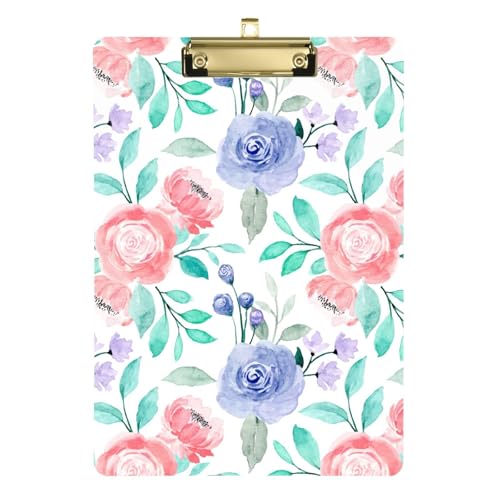 Klemmbrett Stillen Vintage Blumen Rustikale Aquarell Kunststoff Benutzerdefinierte Klemmbrett für Lehrer Must Haves 30,5 x 22,9 cm mit Metallclip von GuoChe