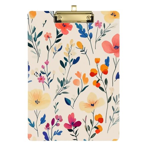 Klemmbrett für Arbeit, rustikales Frühlingsblumen, Blätter, Beige, Standard-A4, Briefgröße, Klemmbrett für Trainer, medizinisches Klassenzimmer, 30,5 x 22,9 cm, mit Metallclip von GuoChe