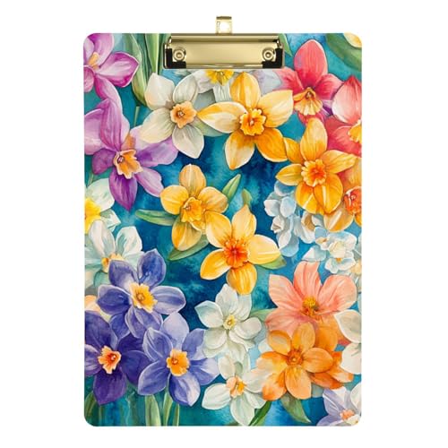 Klemmbrett für die Arbeit, bunte Blumen, Aquarell, Kunststoff, Rechnung, Klemmbrett für Schule, Büro, Zubehör, 30,5 x 22,9 cm, mit Metallclip von GuoChe