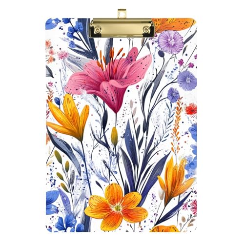 Klemmbrett mit niedlichem Frühling, niedliche Blumen, rustikal, Standard-A4, Briefgröße, Klemmbrett für Softball-Trainer, 30,5 x 22,9 cm, mit Metallclip von GuoChe