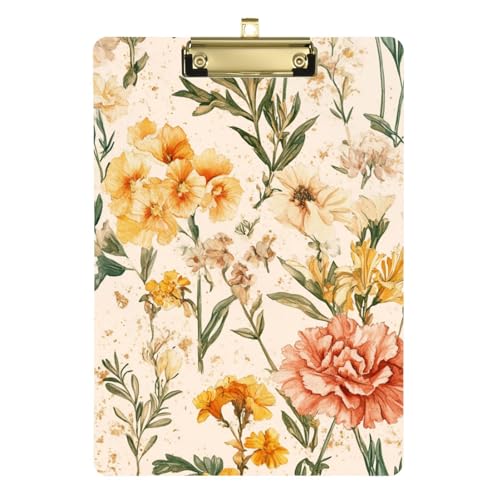 Klemmbrett mit niedlichen Herbstblumen, rustikal, beige, Kunststoff, Wissenschaft, Klemmbrett für Frauen, Basketball-Trainer, 30,5 x 22,9 cm, mit Metallclip von GuoChe