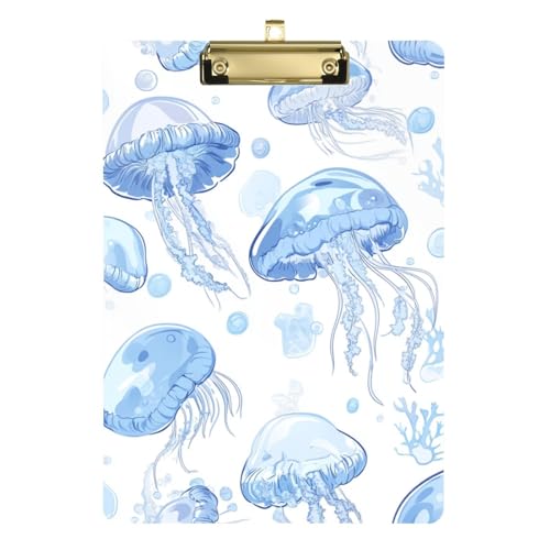 Klemmbretter Kunststoff Cartoon Mond Quallen Blau Weiß Wasserdicht Klemmbrett Binder für Fußball LKW Fahrer 30,5 x 22,9 cm mit Metallclip von GuoChe