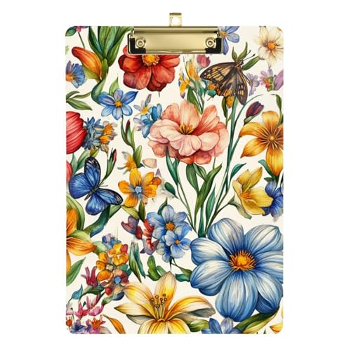 Klemmbretter Kunststoff Frühling Niedliche Blumen Rustikal Standard A4 Briefgröße Legal Size Klemmbrett für Lehrer Krankenpflege 30,5 x 22,9 cm mit Metallclip von GuoChe