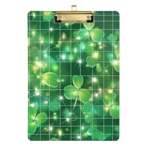 Klemmbretter Kunststoff St. Patrick's Day Lucky Green Clover Plaid Acryl Diätassistent Klemmbrett für Klassenzimmer Supplies 30,5 x 22,9 cm mit Metallclip von GuoChe