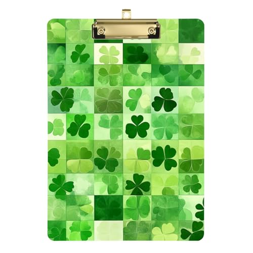 Medizinisches Klemmbrett St. Patrick's Day Lucky Green Clover Plaid Kunststoff Legal Size Klemmbrett für Trainer Medizinisches Klassenzimmer 30,5 x 22,9 cm mit Metallclip von GuoChe