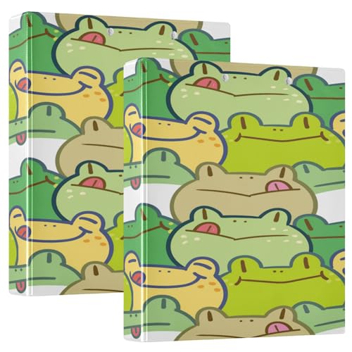 Notizbuch, 3,8 cm, 3 Ringe, Cartoon, gelb-grüner Frosch mit Klemmbrett, Büroordner, Hardcover, 2 Stück von GuoChe