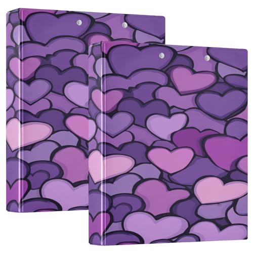 Notizbuch mit drei Ringen, 3,5 cm, niedliche violette Herzen mit Klemmbrett, Schulbedarf, Hardcover, 1 Packung von GuoChe