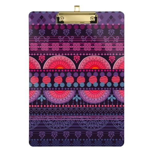 Ordner-Klemmbrett Ethnisch Boho Lila Standard A4 Briefgröße Klemmbretter für Trainer Medizin Klassenzimmer 30,5 x 22,9 cm mit Metallclip von GuoChe