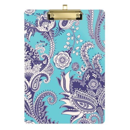 Ordner Klemmbrett Paisley Blumen Ethno Blau Wasserdicht Arbeit Binder Klemmbrett für Lehrer Must Haves 12 x 9 mit Metallclip von GuoChe