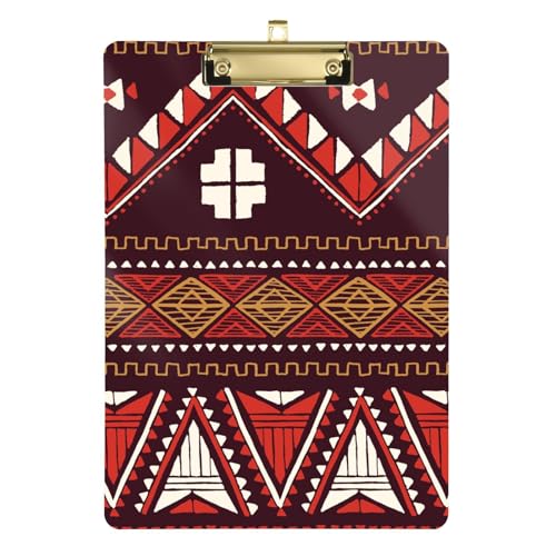 Ordner Klemmbrett Tribal Bohemian Retro Rot Acryl Klemmbretter für Lehrer High School 12x9 mit Metallclip von GuoChe