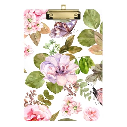 Ordner-Klemmbrett Vintage Blumen Rustikal A4 Papier Blatt Rutschfestes Klemmbrett für Frauen Basketball Trainer 30,5 x 22,9 cm mit Metallclip von GuoChe