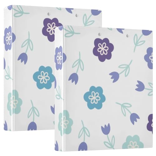 Ordner mit drei Ringen, 3,5 cm, rustikale Blumen, Violett, Blau, mit Klemmbrett, Ordner für Schule, Hardcover, 1 Packung von GuoChe