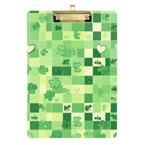 Polizei-Klemmbrett St. Patrick's Day Lucky Green Clover Plaid Wasserdicht Krankenschwester Klemmbrett für Lehrer Must Haves 30,5 x 22,9 cm mit Metallclip von GuoChe