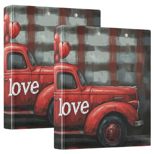 Red Truck Valentinstag Luftballons 3,5 cm Ordner Drei-Ringe Notizbuch Ordner mit Klemmbrett 1/2 Packungen Bürobinder Zubehör Hardcover von GuoChe