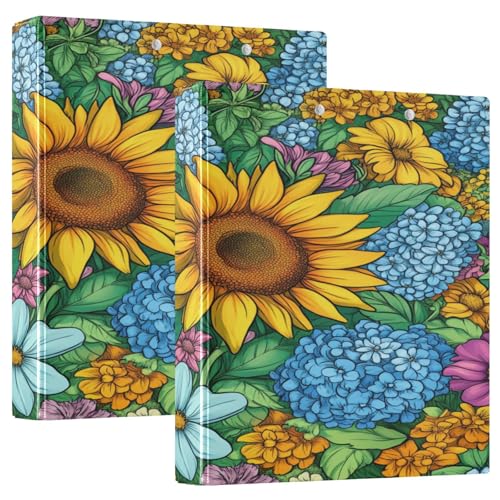 Ringbuch mit drei Ringen, 3,5 cm, Frühlingsblumen, rustikal, bunt, mit Taschen, Schulbedarf, Hardcover, 1 Packung von GuoChe