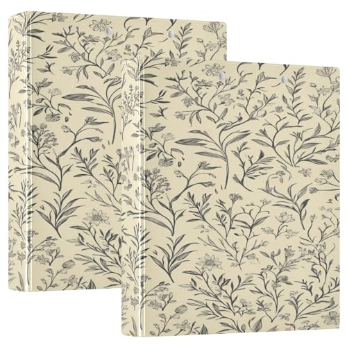 Ringbuch mit runden Ringen, 3,5 cm, Frühlingsblumen, Blätter, Beige, mit Taschen, Ordner für Studenten, Hardcover, 1 Packung von GuoChe