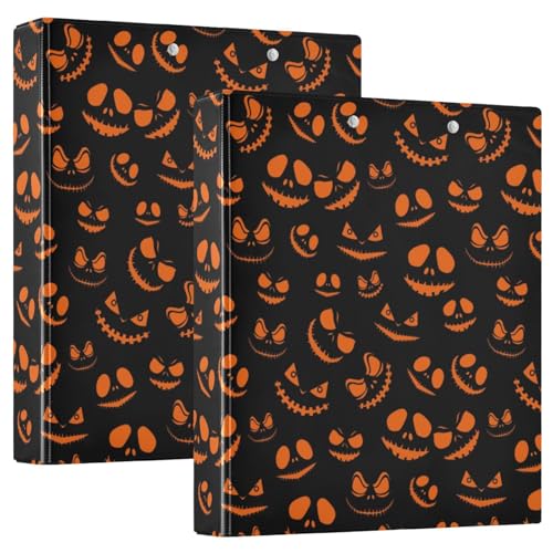 Ringbuch mit runden Ringen, 3,8 cm, Happy Halloween, Orange / Schwarz, mit Taschen, Ordner für Schule, Hardcover, 1 Stück von GuoChe