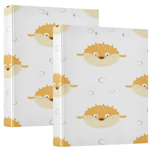 Runde Ringbücher 1 und 1/2 Zoll, gelb, niedlicher lustiger Puffer hawaiianischer Fisch mit Taschen, College-Ordner für Studenten, Hardcover von GuoChe