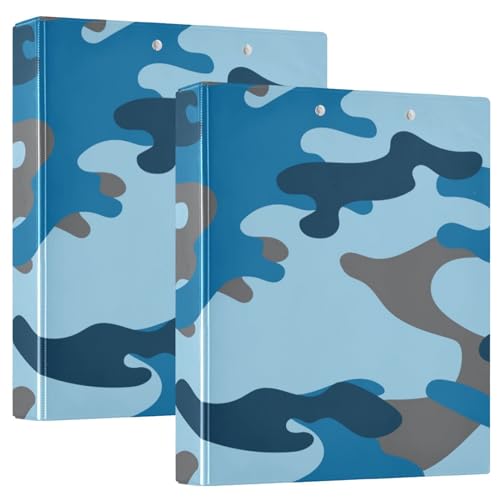 Runde Ringbücher 1 und 1/2 Zoll Blau Grün Camo mit Taschen College Ordner für Studenten Hardcover von GuoChe