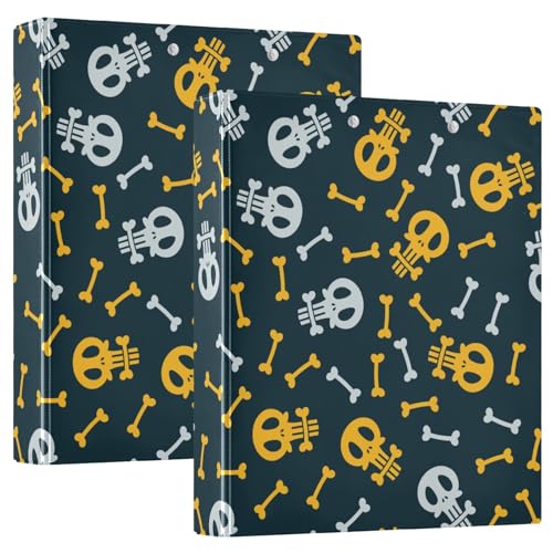 Runde Ringbücher 3,8 cm Happy Halloween lustige Totenköpfe schwarz mit Innentaschen, Schulbedarf, Ordner, 200 Blatt, 1 Packung von GuoChe