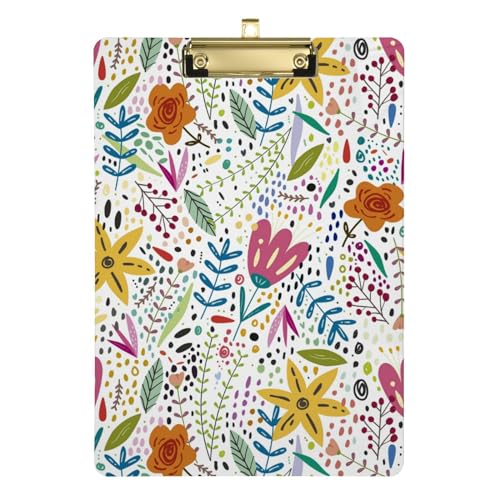 Schöne Blumen Skinny Klemmbretter Klassenzimmer Zubehör für Lehrer Grundschule für Büro Kinder Größe 30,5 x 22,9 cm mit niedrigem Profil Metallclip Kunststoff Tabla para escribir con Clip von GuoChe