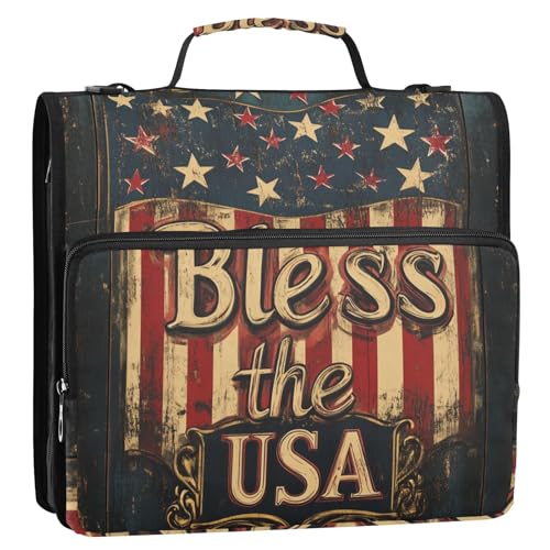 USA Presidents Day Bless USA 3,8 cm 3-Ring-Organizer mit Griff, mehrere Taschen, Dokumentenmappe für Schule/Büro von GuoChe