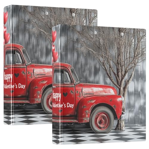 Valentine's Day A Red Truck 1-1/2 Zoll Binder Drei-Ringbuch mit Tascheneinband, 1/2 Stück, Bürobedarf, Hardcover von GuoChe