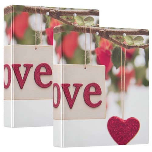 Valentine's Day Rose Love Ringbuch mit 3 Ringen, 3 Ringe, mit Innentaschen, 1/2er-Pack, Büroordner, Hardcover von GuoChe