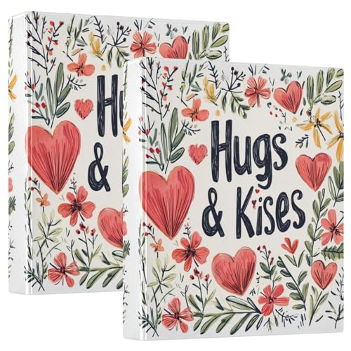 Valentines Day Floral Leaves Eukalyptus Hearts Hugs & Kisses 1 und 1/2 Zoll Binder 3 Ringbuchordner mit Klemmbrett, 1/2 Pack Büroordner 200 Blatt von GuoChe