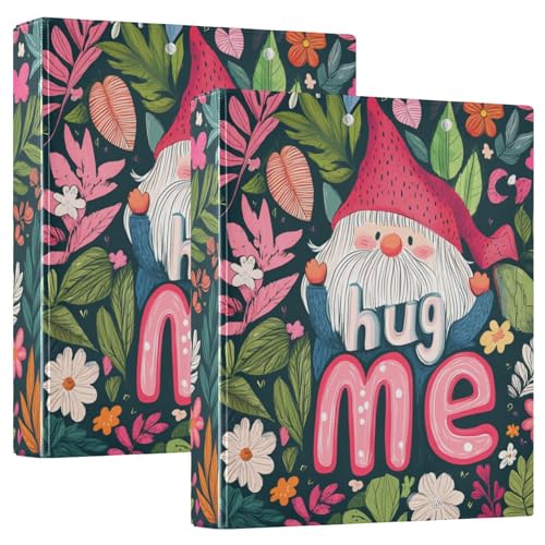 Valentines Day Floral Leaves Gnome Hug Me 3,8 cm Ordner Drei-Ringe Notizbuch Ordner mit Klemmbrett 1/2 Packung Ordner Bürobedarf 200 Blatt von GuoChe