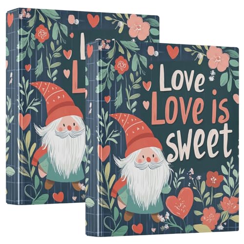 Valentines Day Floral Leaves Gnome Love is Sweet 3,5 cm Notizbuch, Drei-Ringbuch mit Klemmbrett, 1/2 Packungen, sortierte Ordner, 200 Blatt von GuoChe